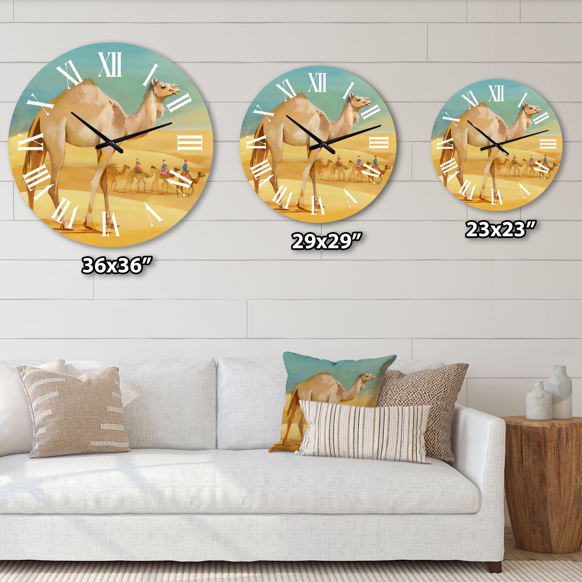Designart 'Camels In Desert' Farmhouse Wall Clock