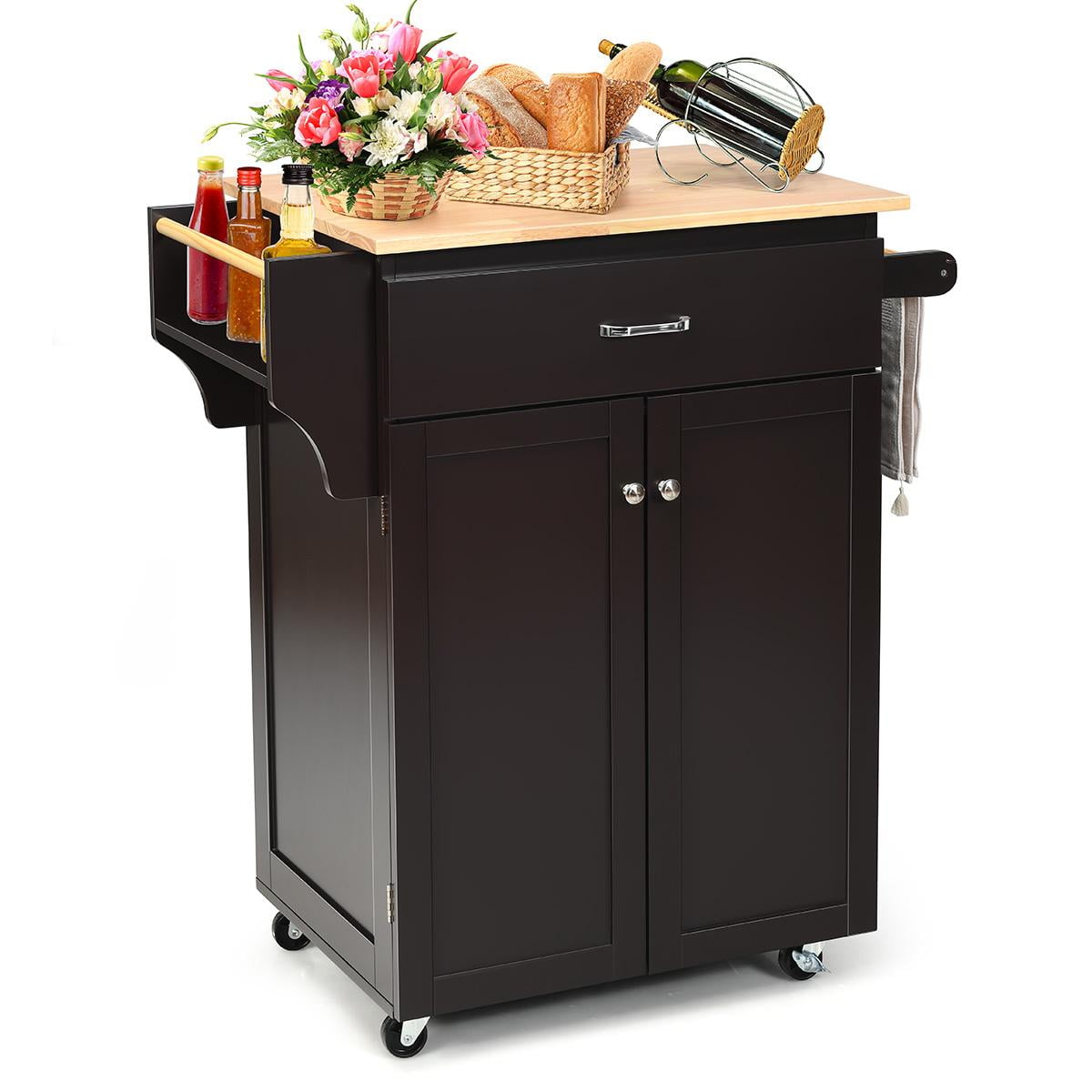Giantex Kitchen Island w/Storage Trolley Cart w/Adjustable