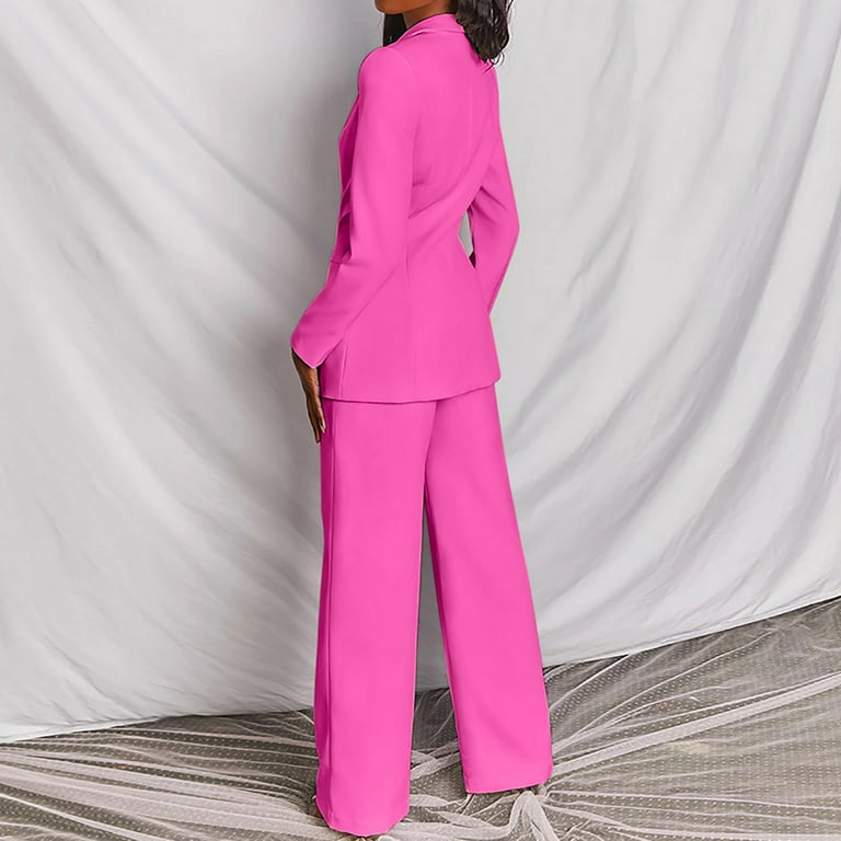 FRSASU Plus Size Long Sleeve clearance,Women's Long Sleeve Solid Suit Pants  Elegant Business Suit Sets Two-piece Suit Hot Pink 4(S) 