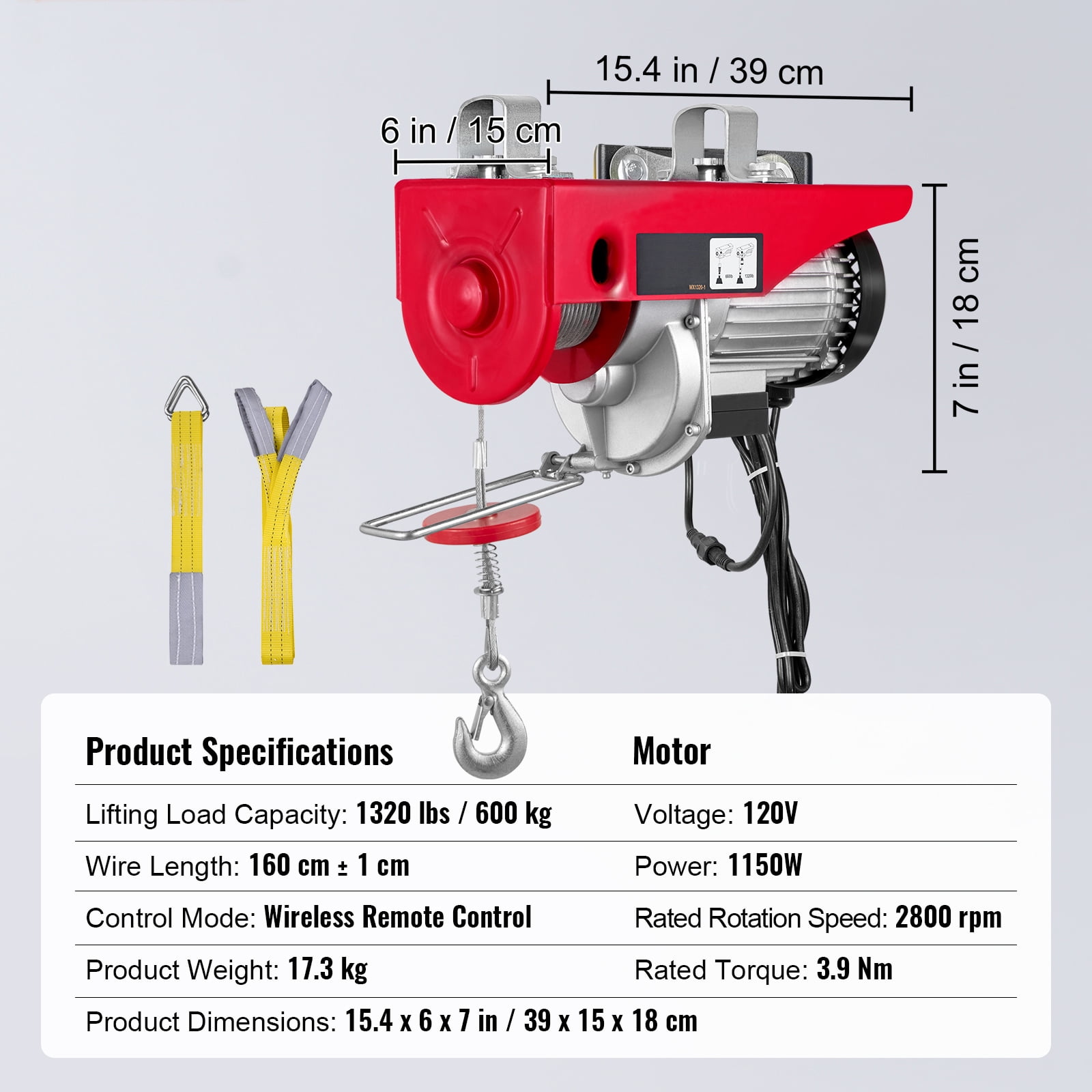 KFFKFF Electric Hoist 1320lbs Crane Winch with Wireless Remote Control 1150W 110V