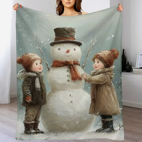 RKSupls Christmas Throw Blanket,Soft Warm Fannel Vintage Snowman Boys Blankets Gift for Home Bed Sofa Couch Decor,40x50 in
