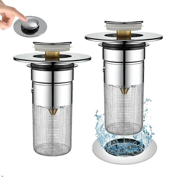BTideas Sink Stopper Hair Catcher,2 Pcs Pop Up Sink Drain Stopper with Removable Strainer Basket