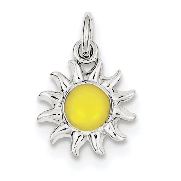 Sterling Silver Rhodium-plated Yellow Sun Charm QC4001 (20mm x 14mm)