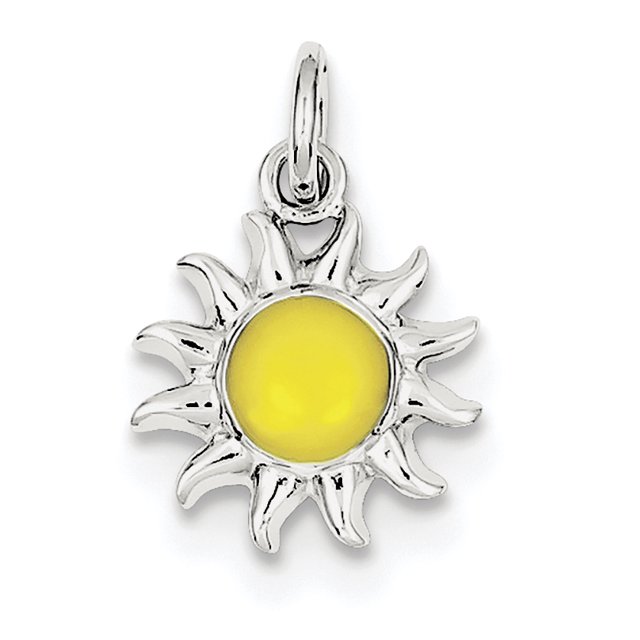 Sterling Silver Rhodium-plated Yellow Sun Charm QC4001 (20mm x 14mm)