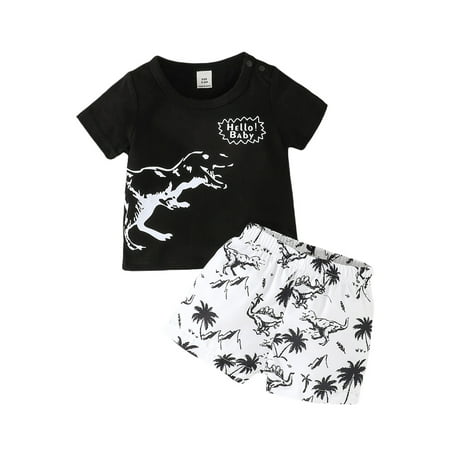 

Qtinghua Infant Toddler Baby Boy Summer Clothes Dinosaur Letter Print T-Shirt Tops Elastic Waist Shorts Outfits