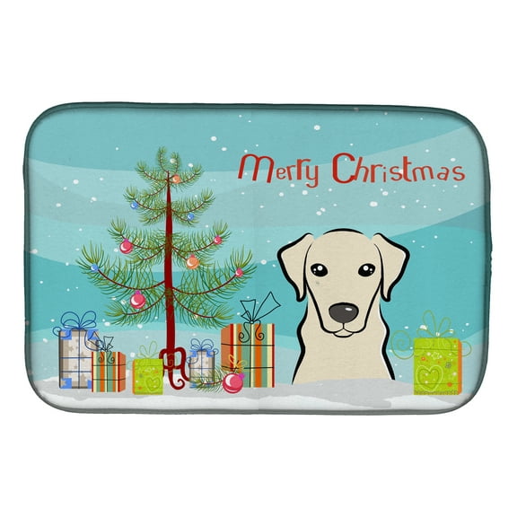 Christmas Tree and Yellow Labrador Dish Drying Mat