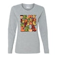 thumbnail image 2 of Wild Bobby In My Pumpkin Spice Era Groovy Letters Smiley Faces Thunderbolts Leaves Halloween Women Graphic Long Sleeve Tee, Heather Grey, Medium, 2 of 6
