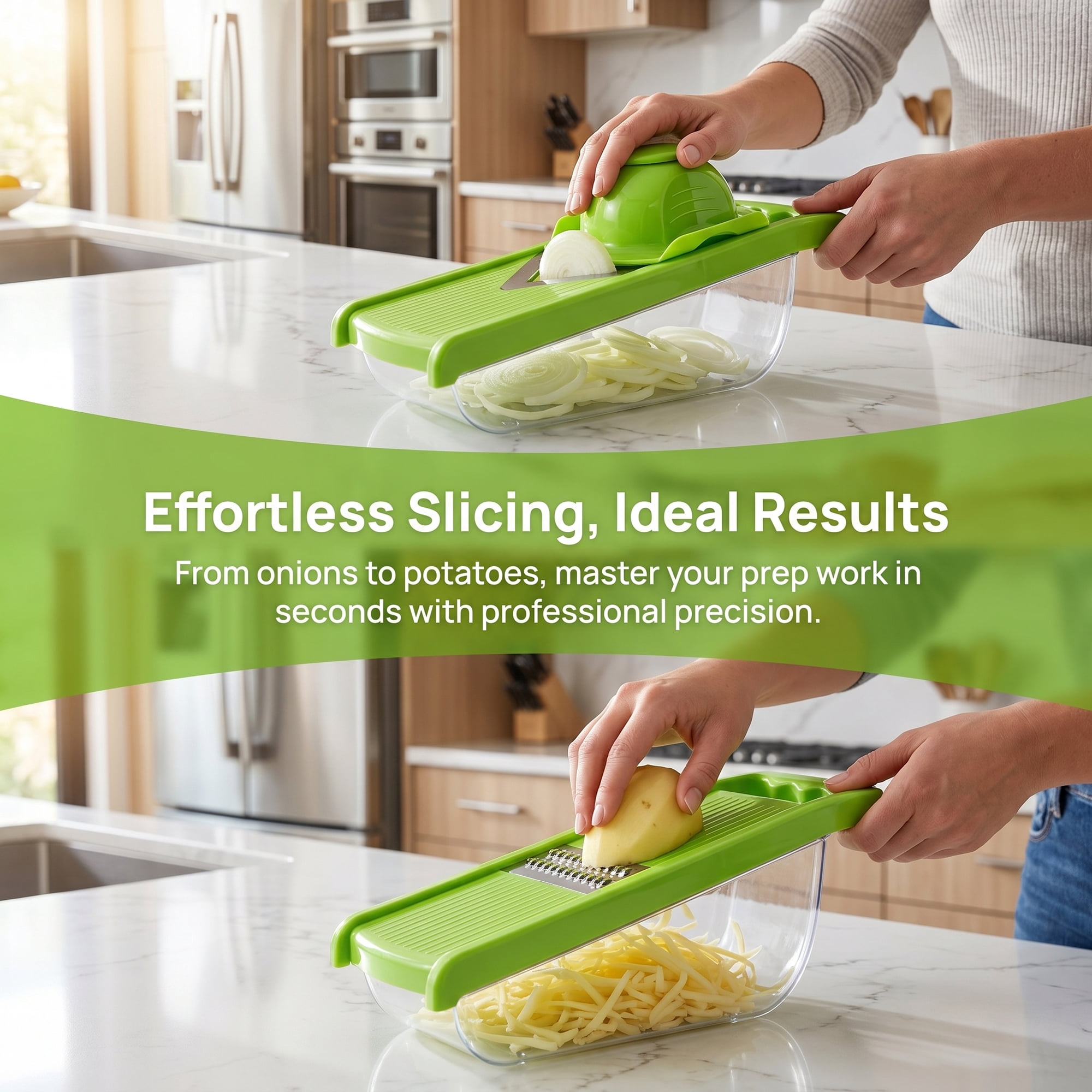 Unique Bargains Useful 4-in-1 Mandoline Slicer for Potato in Kitchen Green 11.6"x4.4"