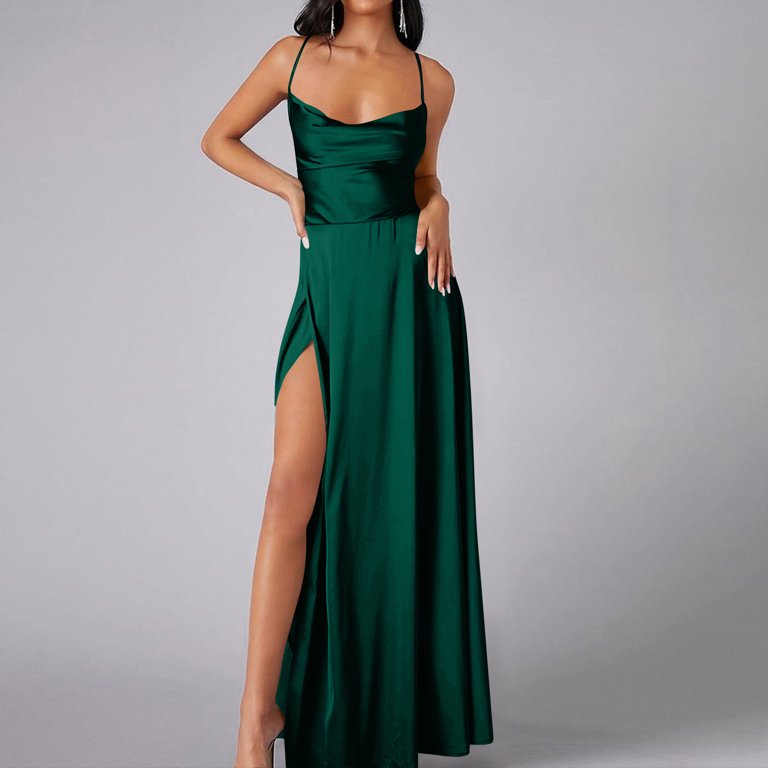Cavosen Homecoming Dresses for Women Long Green Elegant Spaghetti Strap  Sleeveless Long Dress Party Dress Side High Split Ankle Length Maxi Dress  Flowy Backless Bodycon Wedding Guest Dress - Walmart.com