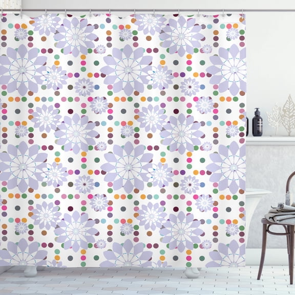 Ambesonne Floral Shower Curtain, Colorful Dots with Flowers, 69"Wx84"L, Lilac Multicolor