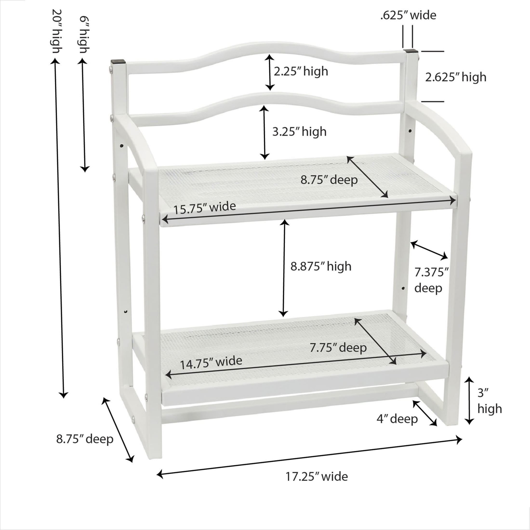 Household Essentials 2-Tier Metal Wall Mount Bathroom Storage Rack, White