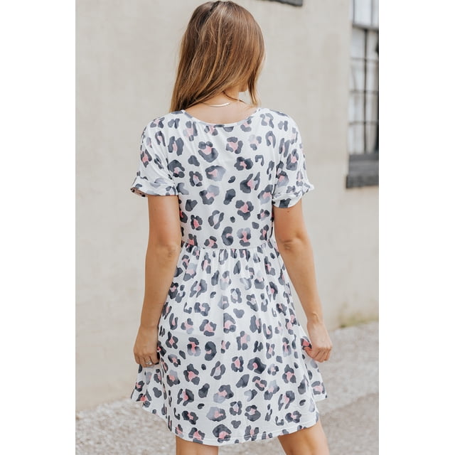 ABPHQTO Vestido de mujer de punto con estampado de guepardo y manga corta