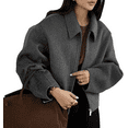 thumbnail image 5 of Women Woolen Jacket Elegant Zipper Lapel Long Sleeve Short Coats Vintage Street Outerwear, 5 of 6