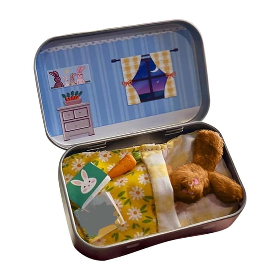 Bunny Easter Basket Cute Rabbit Plush Toy in a Tin, Pocket Sized Portable Kids Toy, Easter Basket Stuffer Easter Decoration