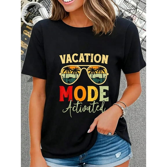 100% Cotton Funny Cruise Vacation Vacay Mode Activated For Women Men Sun T-Shirt