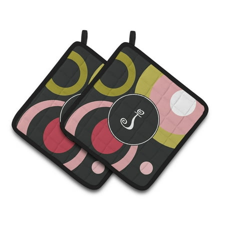 

Carolines Treasures AM1001-JPTHD Letter J Monogram - Retro in Black Pair of Pot Holders 7.5HX7.5W multicolor