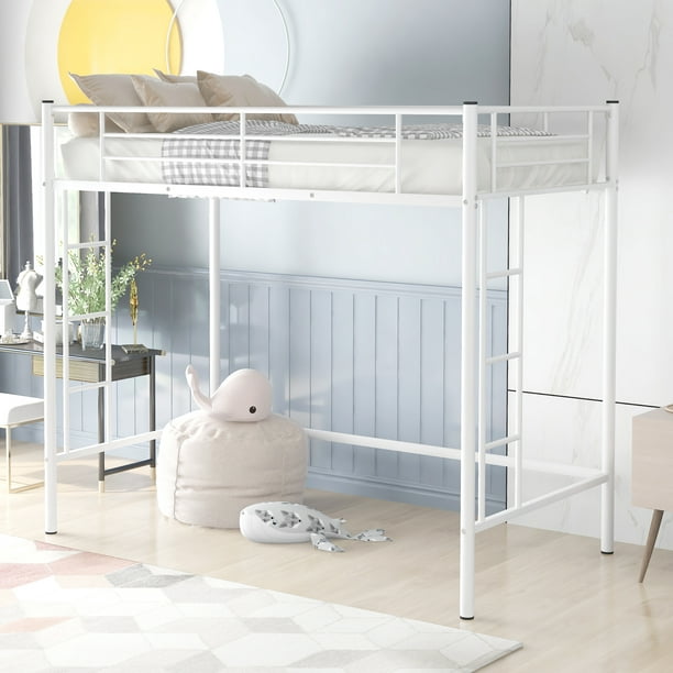 Euroco Steel Twin Loft Bed With Ladders, Your Zone Metal Loft Bed Twin Size Assembly Instructions