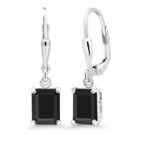 Gem Stone King 925 Sterling Silver Black Onyx Dangle Earrings for Women (3.27 Cttw, Gemstone December Birthstone, Octagon 8X6MM)