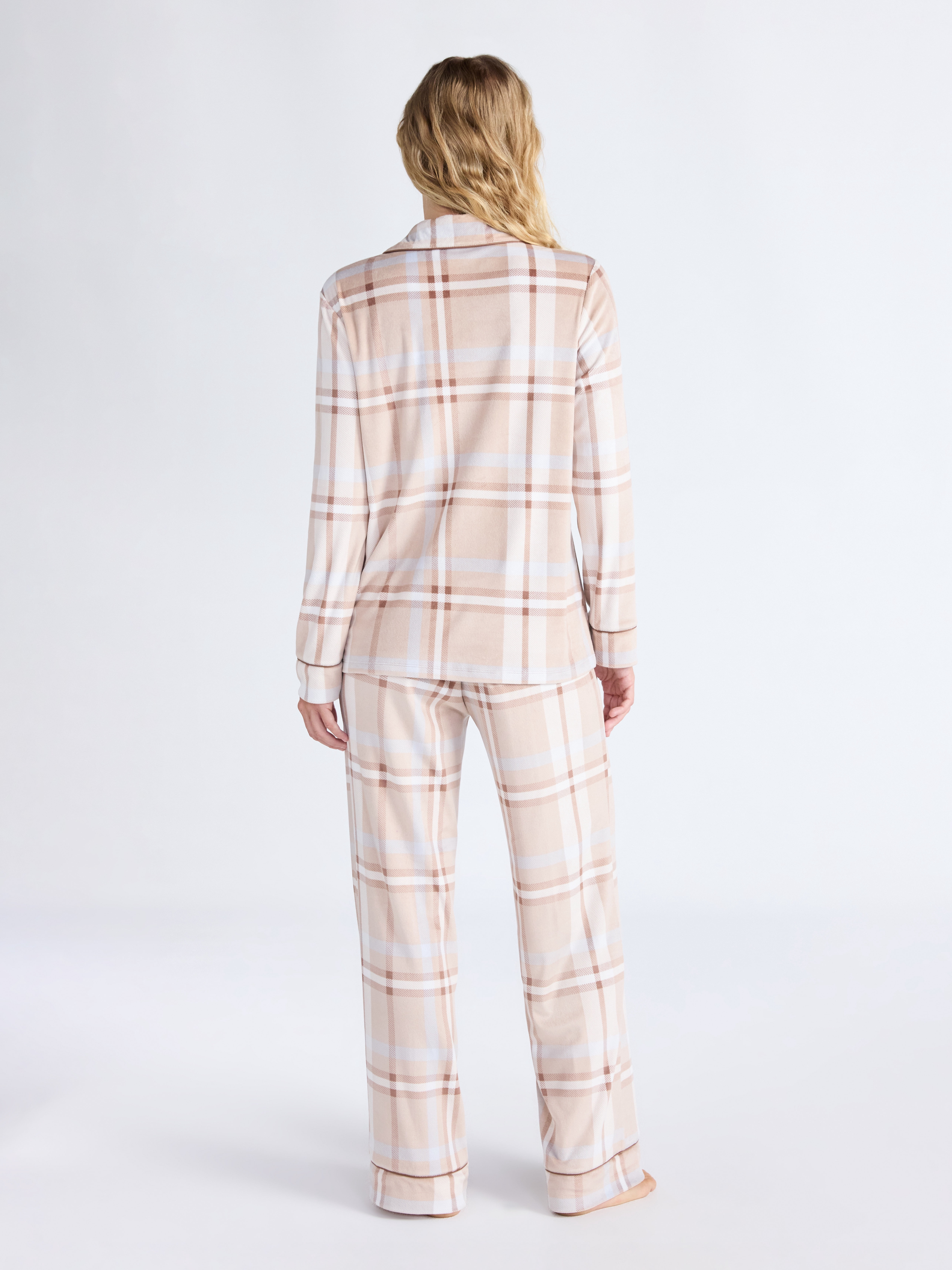 Joyspun Women’s Stretch Velour Notch Collar Long Sleeve Pajama Set, Sizes XS to 4X