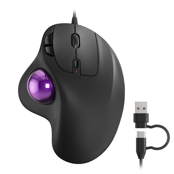 Ratón Trackball Nulea M509 con cable, diseño ergonómico, color morado