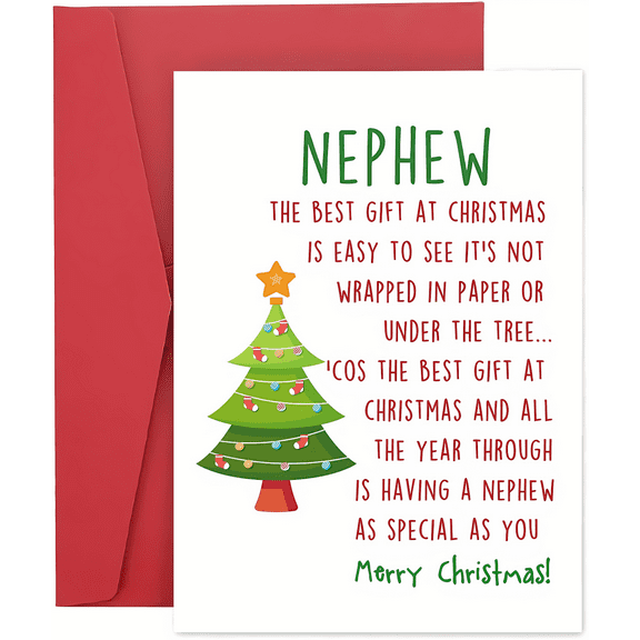 Nephew Christmas Card - "The Best Gift is Having a Nephew as Special as You" - Cute Christmas Tree Design - Envelope Included - Perfect for Holiday Greetings