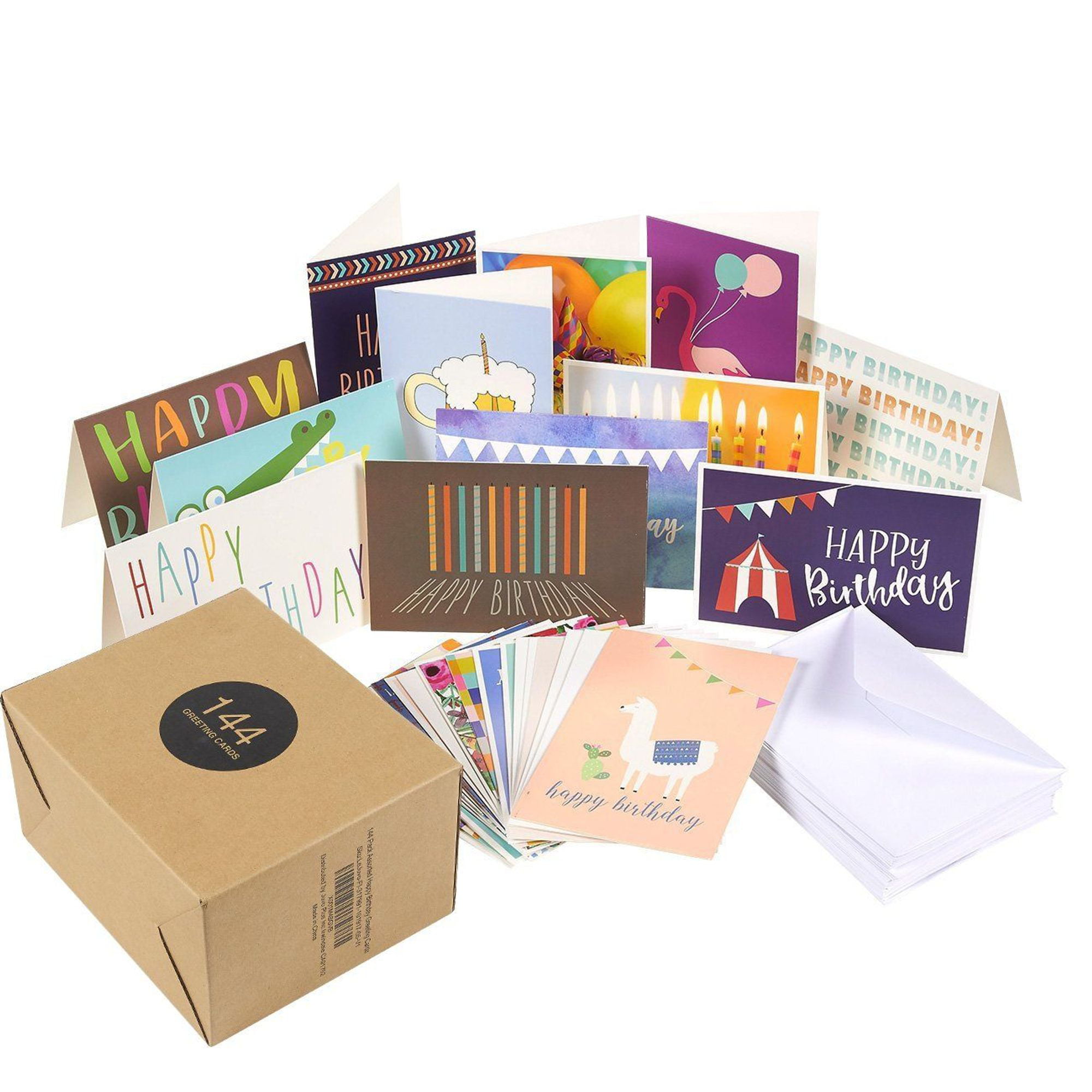 144-Count Birthday Cards Bulk Box Set, 36 Assorted Designs, Blank ...