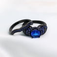 thumbnail image 4 of Skull Matching Rings Black Plated Couple Rings 1CT Blue CZ Wedding Ring Sets for Him and Her, 4 of 7