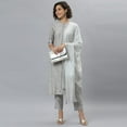 thumbnail image 3 of Janasya Indian Round Neck 3/4 Sleeve Bandhani Grey Poly Silk Kurta With Pant and Dupatta For Women, 3 of 8