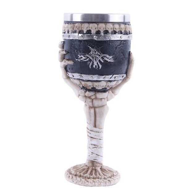 Cráneo copa resina medieval chalicio de acero inoxidable forro creativo metal gótico vino barras barras bebidas bebidas bebidas halloween regalos Guardurnaity HA011469-00B