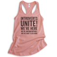 thumbnail image 1 of Introverts Unite Tank Top, Ladies Racerback Tank Top, We're Here Uncomfortable And We Want To Go Home Tank, Desert Pink, XX-Large, 1 of 3