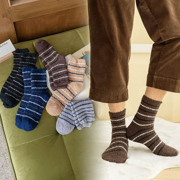 5Pairs Mens Fuzzy Slipper Socks Soft Warm Fluffy Cozy Cabin Winter Sleeping Christmas Socks