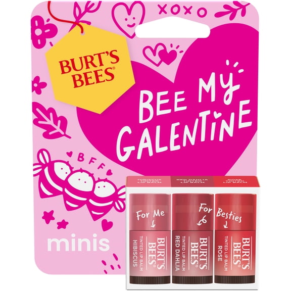 Burts Bees Bee My Galentine Minis Tinted Lip Balm Gift Set, 3-Pack, 0.049 oz.