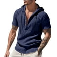 thumbnail image 2 of pstuiky Mangas cortas para hombre, Camisa informal de lino de verano de color liso para hombre, manga corta, cuello alto, botones y bolsillos camisas casuales para hombre xxl, 2 of 9
