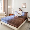 thumbnail image 3 of Castle Fairy Mid Century Horizontal Stripe Bed Sheets 4-Piece,Retro Thin Line Full Size Sheets,Periwinkle Coffee Rust,1 Flat Sheet, 1 Fitted Sheet and 2 Pillowcases, 3 of 7