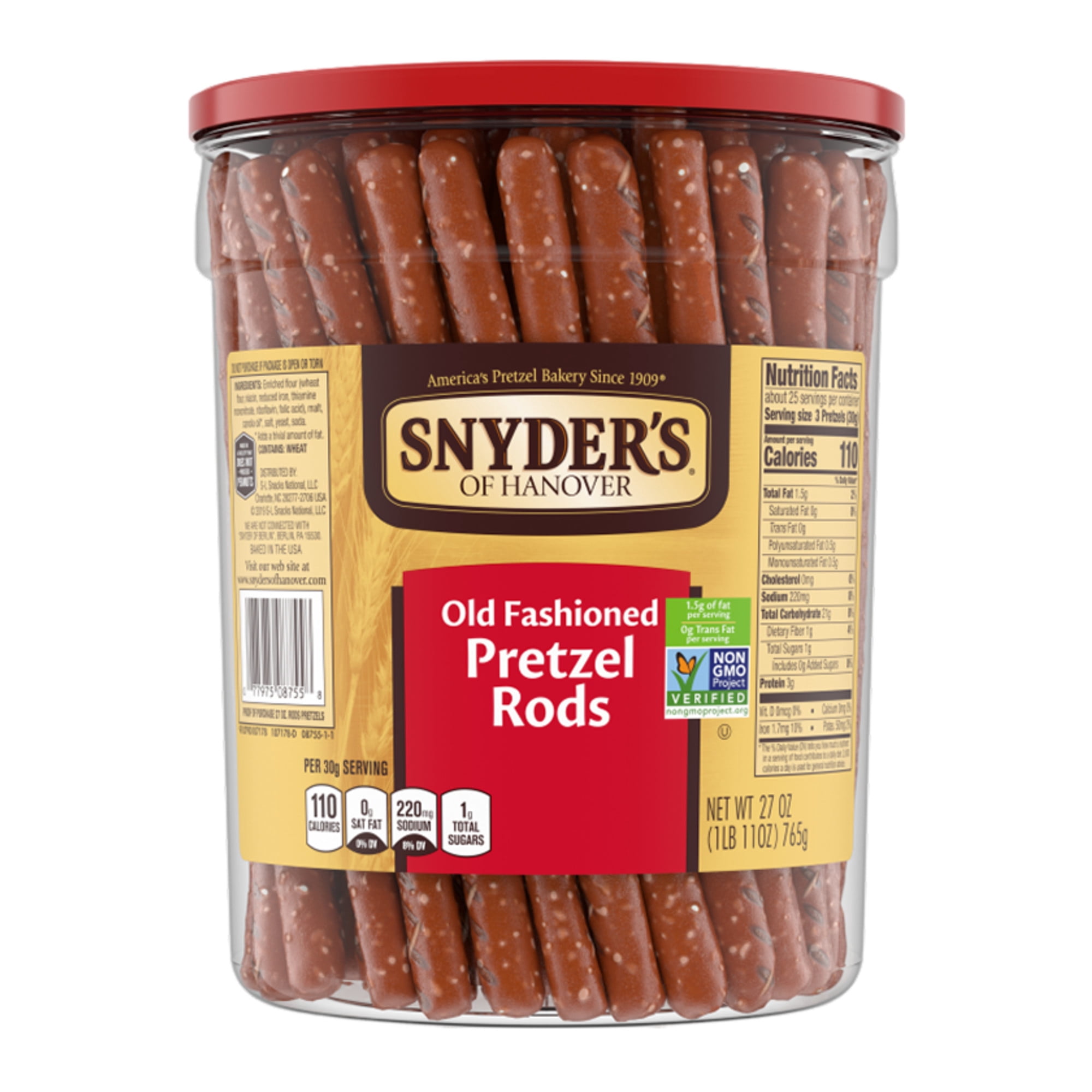 Snyder's of Hanover, Old Fashioned Pretzel Rods, 27 oz Canister