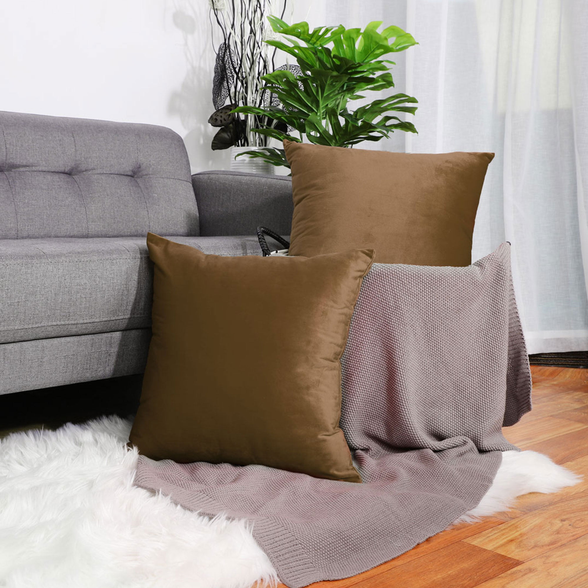 2X Throw Pillowcase Velvet Cover Solid Square Soft for Couch Bed Sofa Modern New 