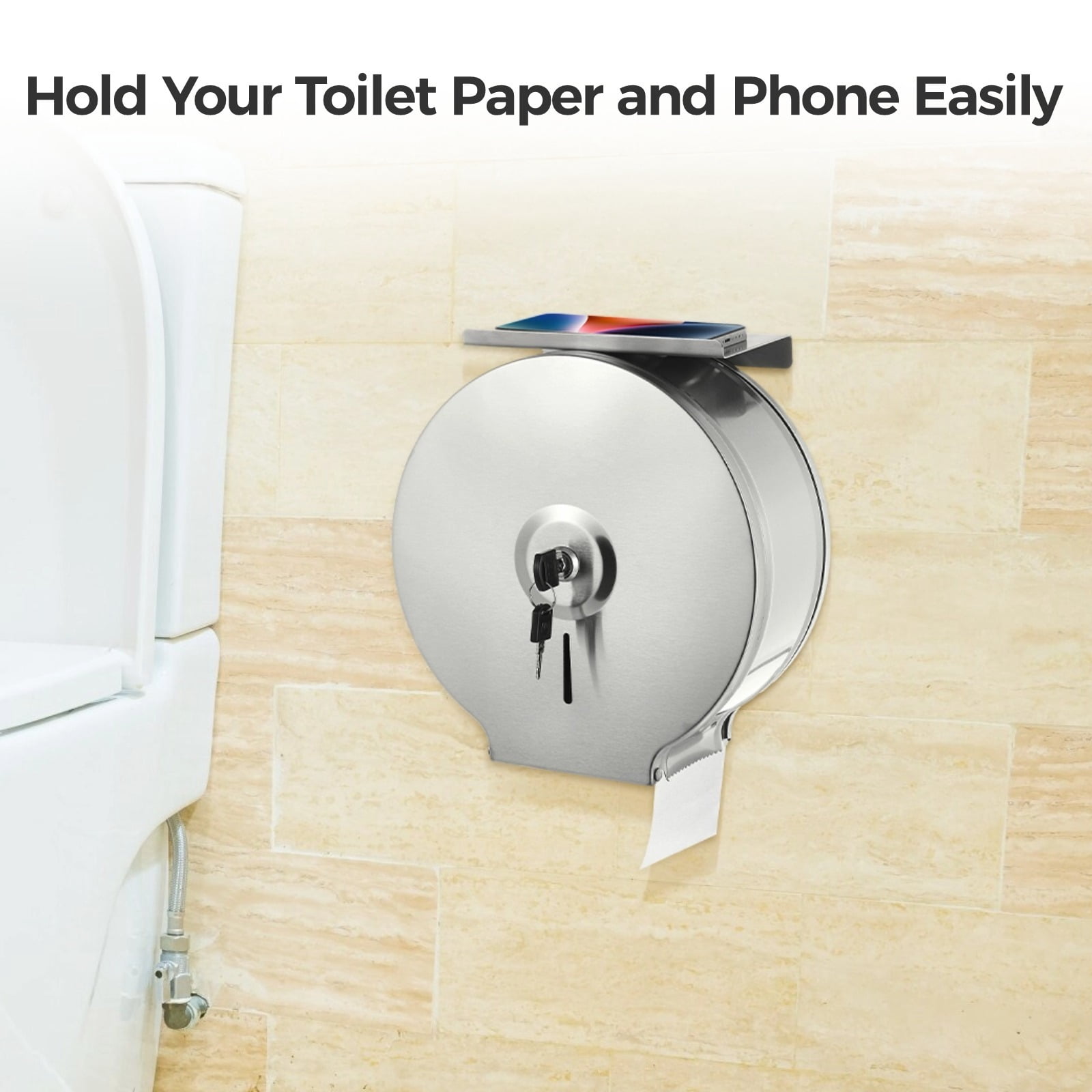 Commercial Jumbo Toilet Paper Dispenser, Wall Mount Stainless Steel 9.8 Inch Roll Toilet Paper Holder Bath Tissue Dispenser Lock Key