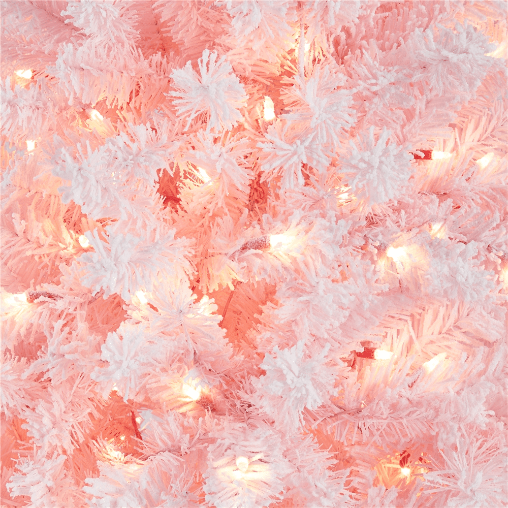 Alden Design 4.5FT Pre-lit Flocked Artificial Christmas Tree with 150 Incandescent Warm White Lights, Pink