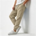 thumbnail image 4 of Zimjoy Cotton Linen Pants for Men Elastic Waist and Ankle Drawstring Baggy Style Lightweight Breathable Beach Pants Khaki 2XL, 4 of 6