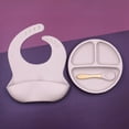 thumbnail image 4 of 3 Pcs/Set Baby Training Feeding Food Bowl Spoon Bibs Set Silicone Divided Plate, 4 of 19