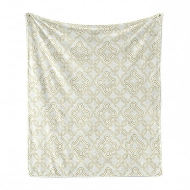 Ivory Soft Flannel Fleece Throw Blanket, Geometric Shabby Form Motif with Classic Effect Rococo Style Oriental Design, Cozy Plush for Indoor and Outdoor Use, 60" x 80", Cream Tan, by Ambesonne
