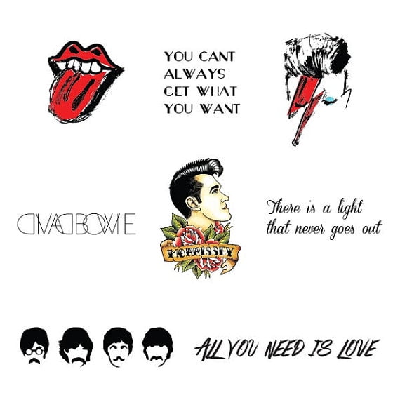 Tattify Rock And Roll Temporary Tattoos - Music and Lyrics (Set of 16) - Tattify Rock And Roll Temporary Tattoos - Music and Lyrics (Set of 16) -