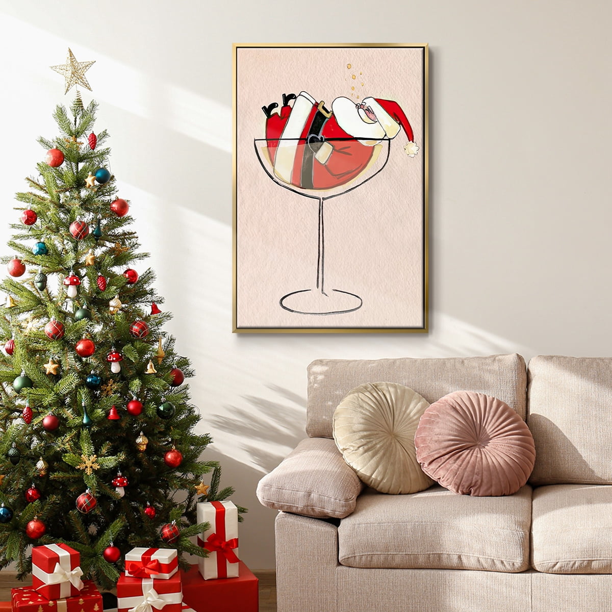 Get Blitzened Collection B - Framed Gallery Wrapped Holiday Canvas - 27 x 41 - Gold Frame