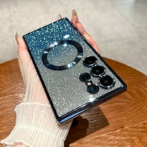 for Samsung Galaxy S25 Ultra Magnetic Glitter Case Compatible with Mag Safe,Camera Lens Protector Full Protection Elegant Plating Sparkle Anti-Scratch Dust-Proof Bling Cover,Blue