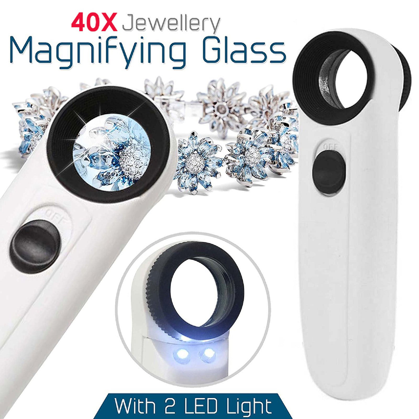 40X Magnifying Magnifier Glass Jeweler Eye Jewelry Loupe Loop with 2 LED Light 