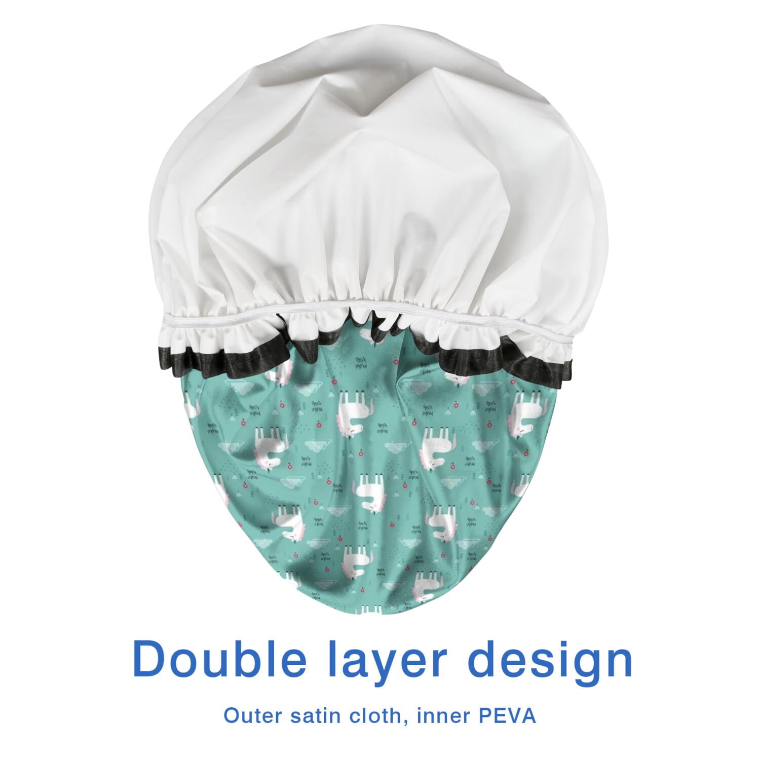 Shower Caps,Green Cartoon Unicorn Pattern Waterproof Shower Cap for Women 4 Pieces,Double Reusable Hair Cover for Shower PEVA Elastic Stretch Hem