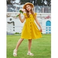 thumbnail image 4 of Oudiya Girls Summer Sundress Flutter Sleeve A-Line Button Down Casual Midi Girls Dresses,Yellow,5-6Y, 4 of 6