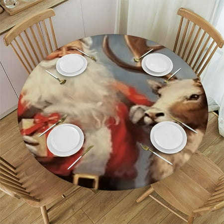 

Sheronv Santa Claus Reindeer Christmas Round Tablecloth 100% Polyester for Picnic Dining Kitchen Farmhouse Decor Stain-Resistant Washable Indoor Outdoor Restaurants Weddings Parties 38 -42