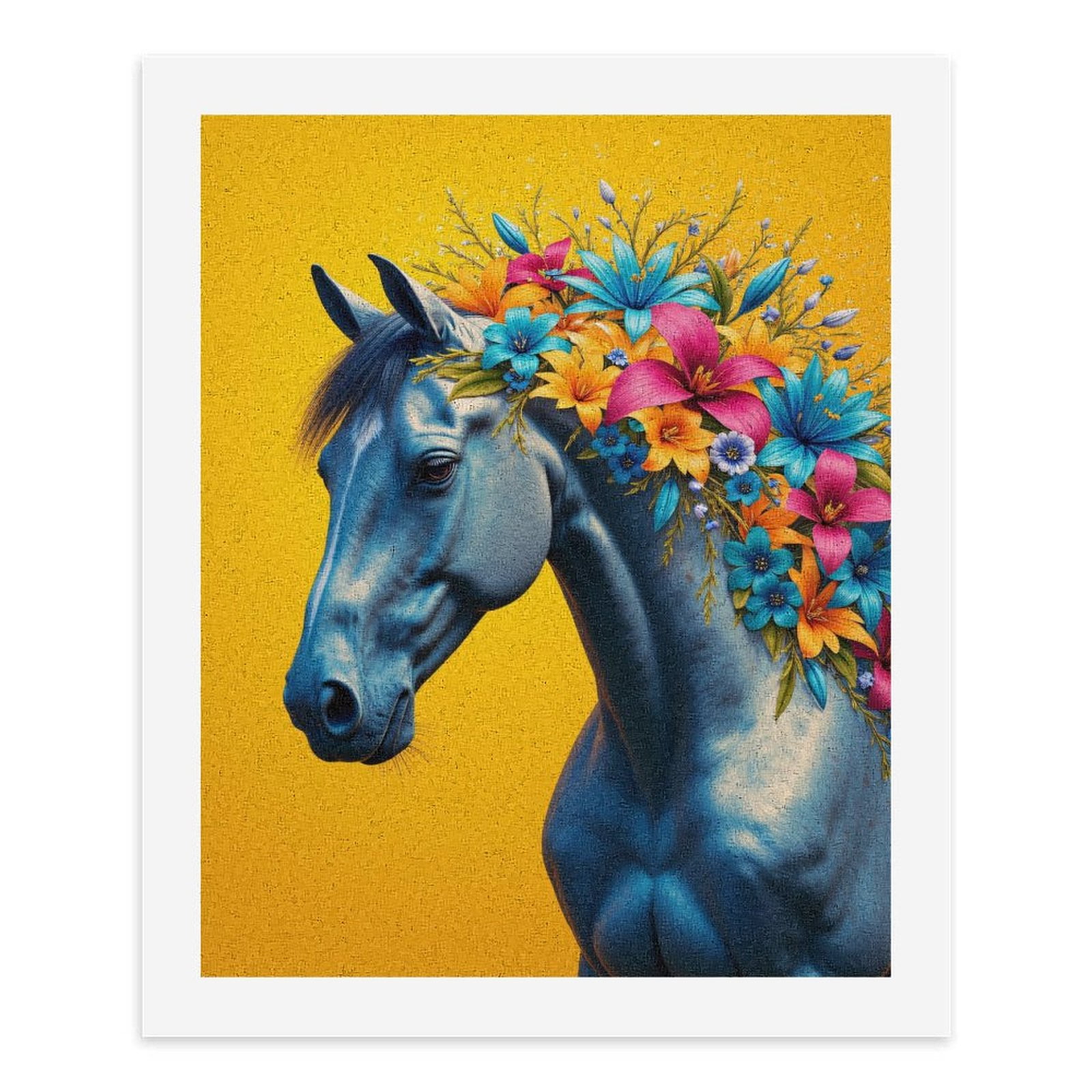 Paint By Numbers Kit for Adults Beginner - DIY Blue Horse Floral Mane Art Canvas Painting Kits for Adults, Frameless Paint By Number for Adults for Home Wall Decor 16x20 Inch