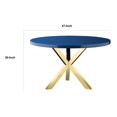 thumbnail image 5 of Benjara Emi 47 Inch Dining Table, Round Navy Blue Lacquer Top, X Twisted Gold Legs, 5 of 5